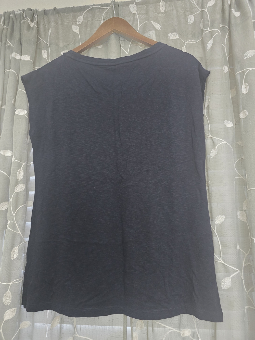 Talbots Navy Short Sleeve Tee with Pink & Yellow Floral Embroidery - Picture 2 of 4
